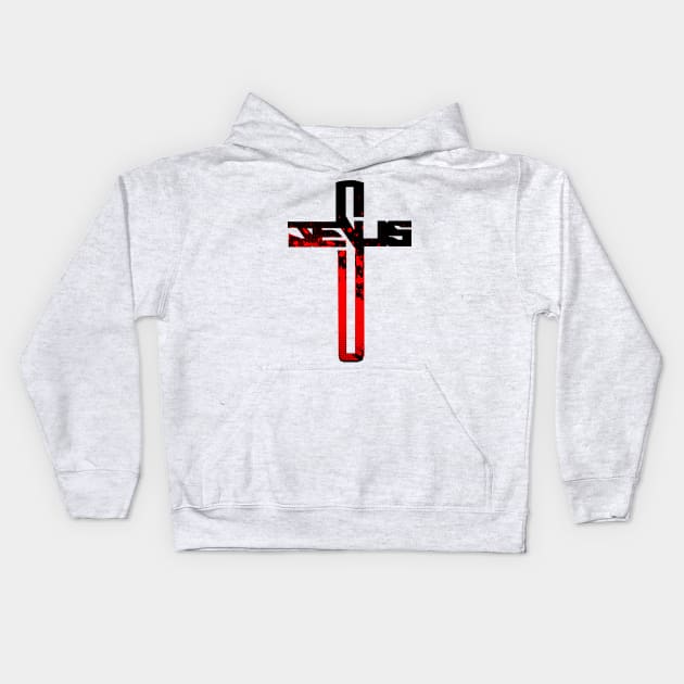 Red and Black Jesus Cross Kids Hoodie by AlondraHanley